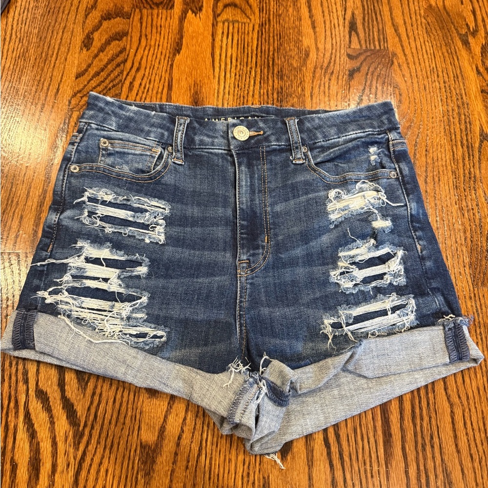 American Eagle Outfitters Blue Distressed Jean Shorts